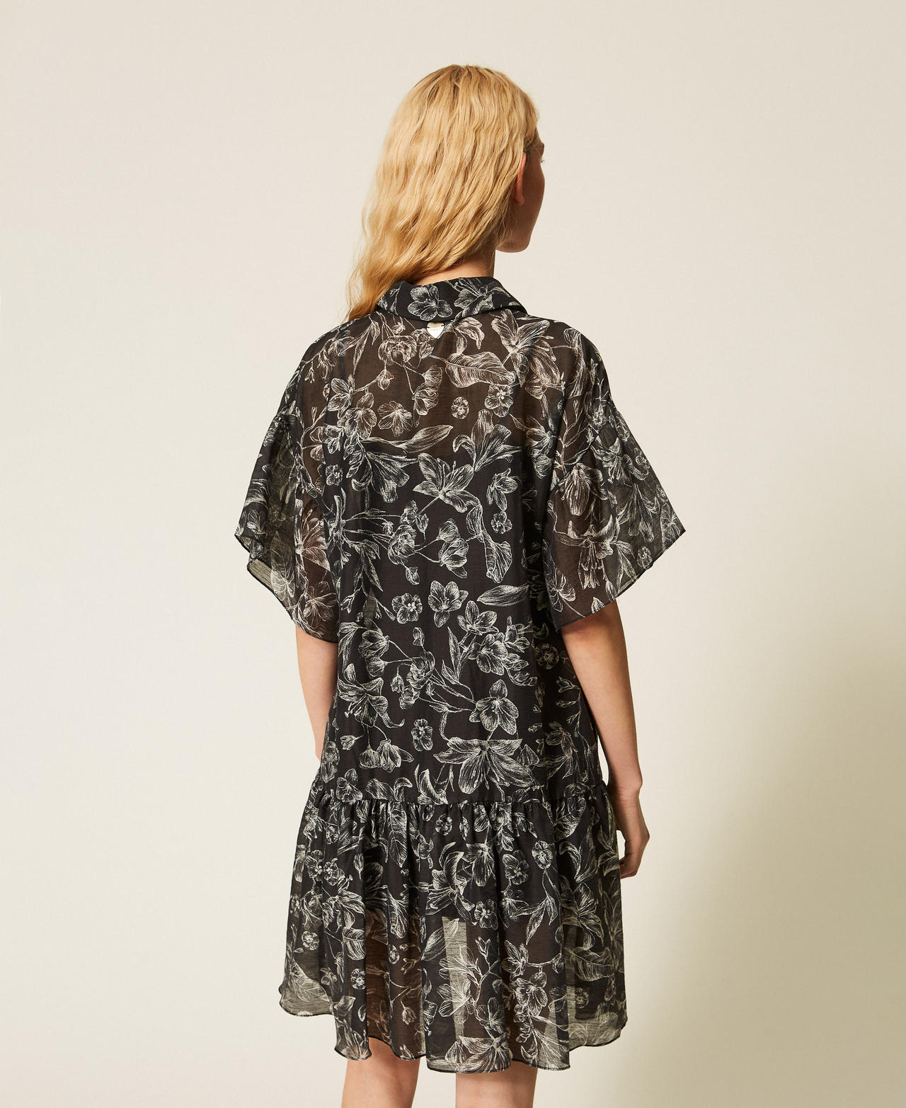 Robe courte chemisier florale Imprim&eacute; Toile de Jouy Noir/Blanc &laquo;&nbsp;Vanille&nbsp;&raquo; Femme 261LM2SGG_13466_03