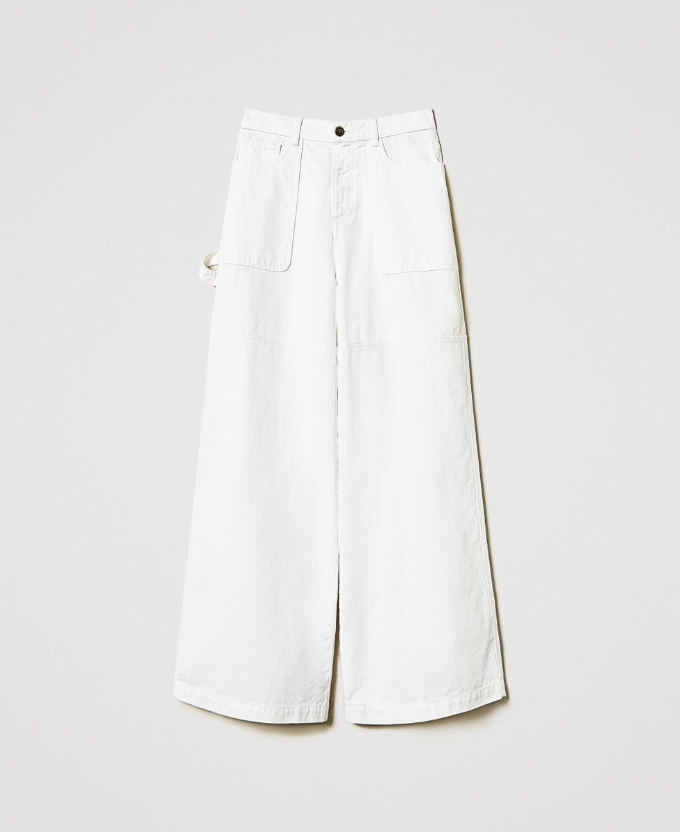 White bull denim cargo trousers