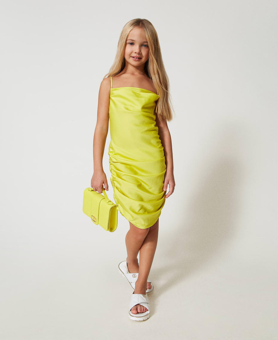 Short satin dress with draping Yellow Plum Girl 251GJ2450_12124_01