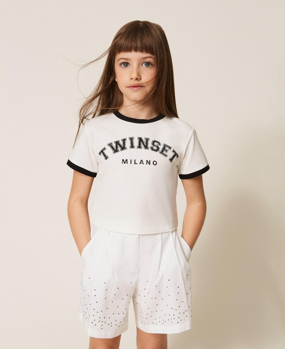 T-shirt regular avec imprim&eacute; sigl&eacute; Bicolore Blanc Cass&eacute;/Noir Fille 261GJ2253_10973_01