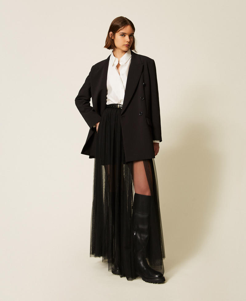 Chaqueta blazer de cady con cintur&oacute;n Negro Mujer 262LI2DQQ_00006_T0