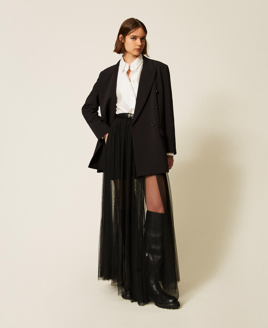 Chaqueta blazer de cady con cintur&oacute;n Negro Mujer 262LI2DQQ_00006_T0