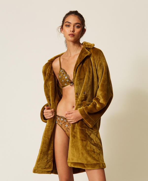 Faux fur dressing gown with belt