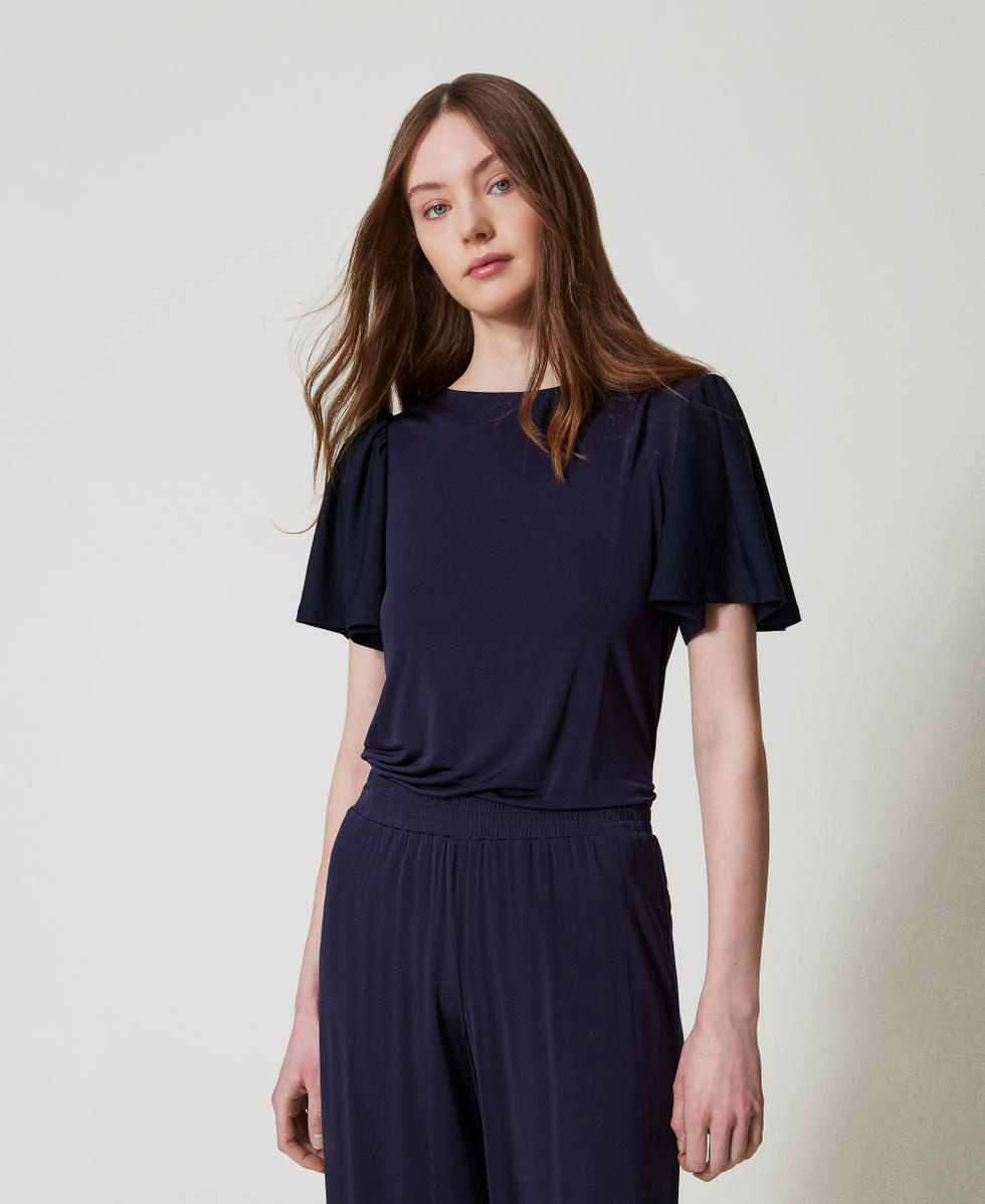 Bluse mit Raff&auml;rmeln Klassisches Blau Frau 251LM2MDD_11956_04