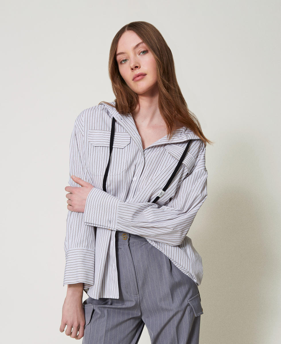 Camisa de popelina de rayas con capucha Stripes Optical White / Beige &laquo;Rope&raquo; Mujer 251TE2081_12324_01