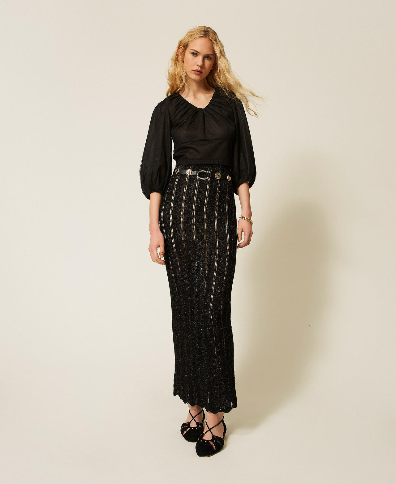 Long knit skirt with lurex