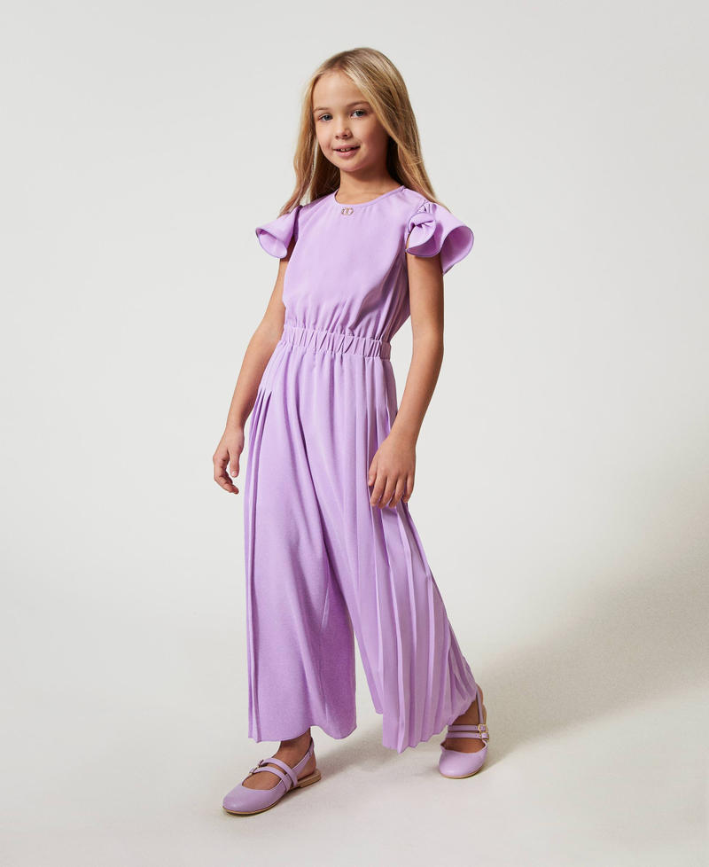 Pleated crêpe de Chine jumpsuit Pastel Violet Girl 251GJ2QQ4_11862_02