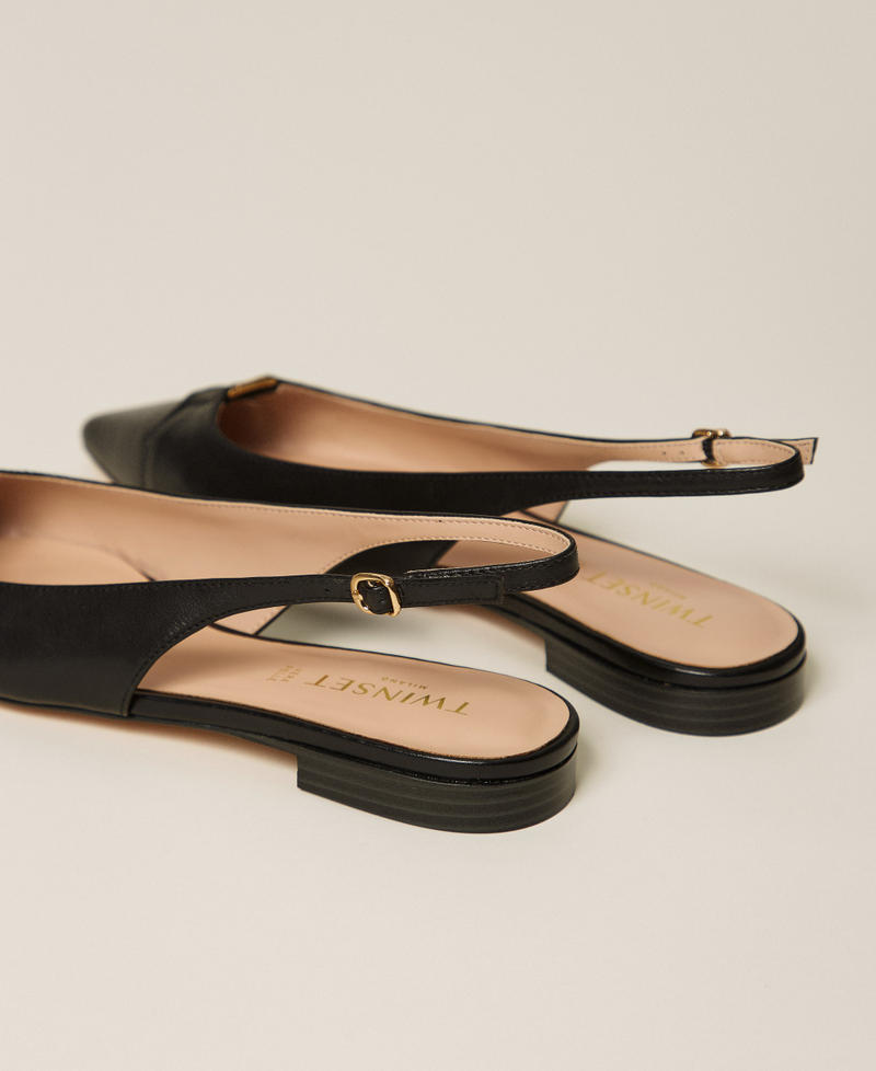 Slingback-Ballerina aus Leder Schwarz Frau 261TCP036_00006_03