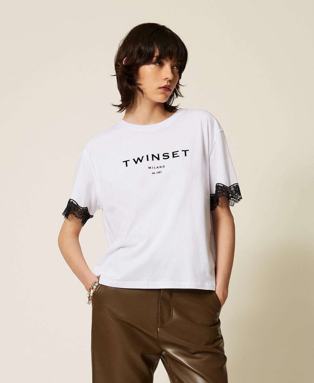 T-shirt en jersey avec logo et dentelle
