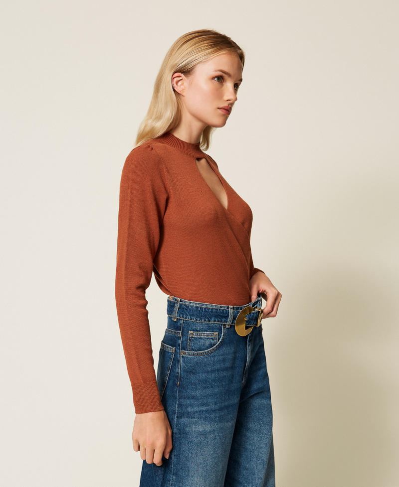 Crossover jumper with cut-outs Dark Rust Brown Woman 252TP3060_12626_02