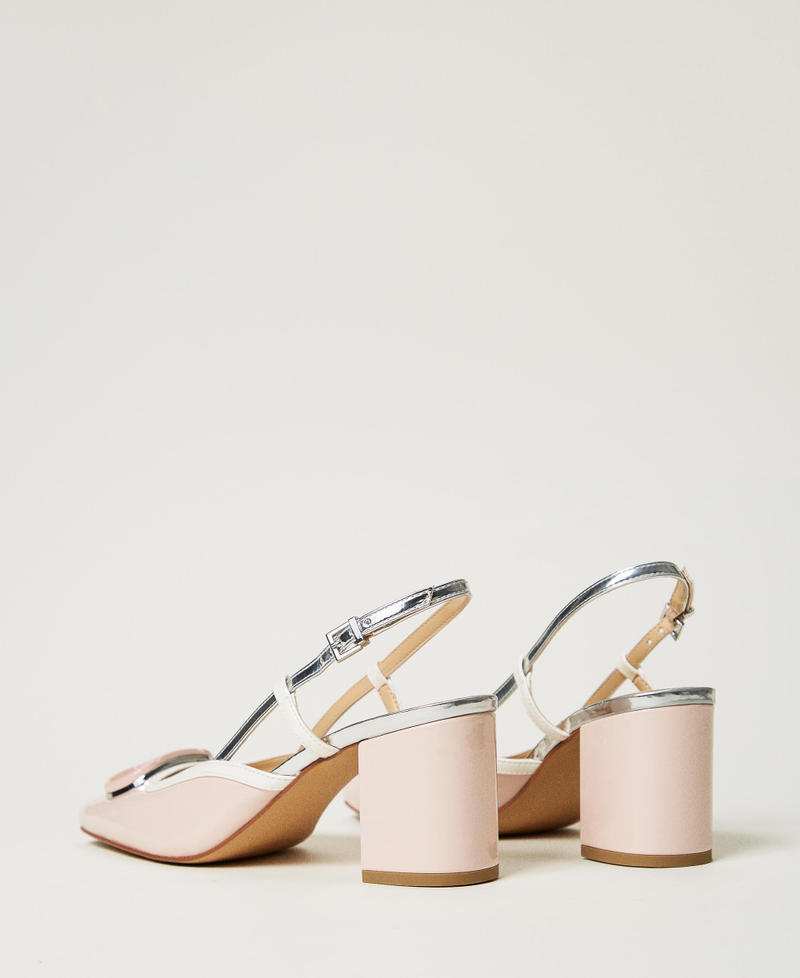 Faux patent leather sling back court shoes Two-tone Cupcake Pink/Silver Woman 251TCP070_12152_03