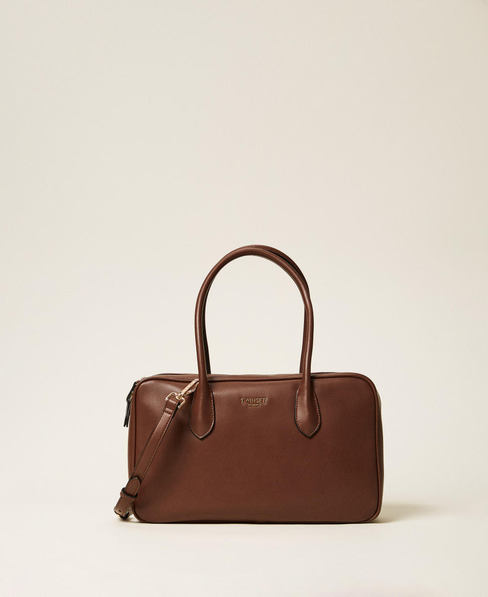 Large bowler bag with logo Black Chocolate Woman 252TD8061_11054_01