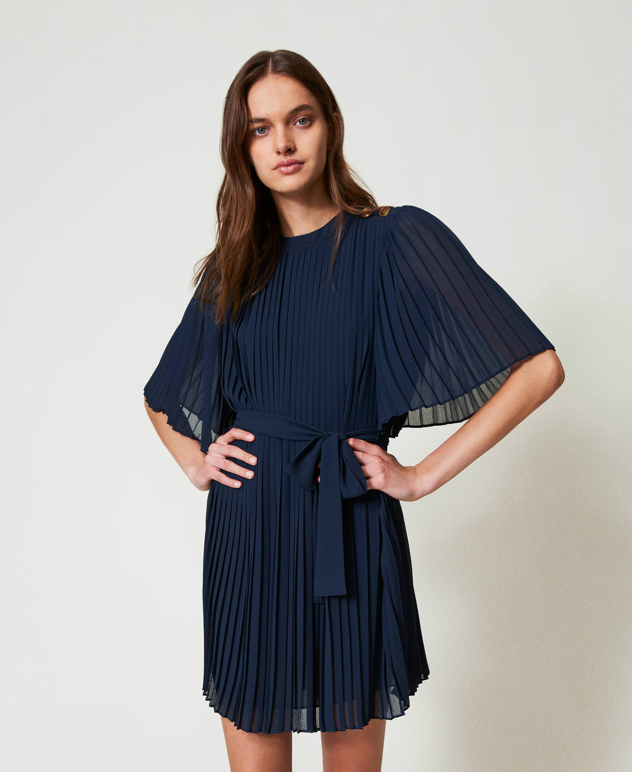 Short cr&ecirc;pe georgette dress Blue Night Woman 251TP2051_00238_02