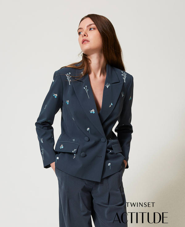 Giacca blazer con ricamo a fiori