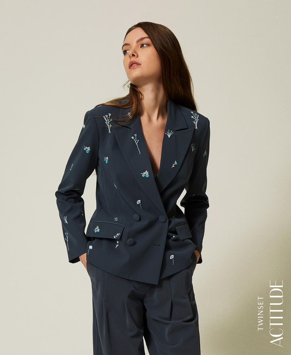 Blazer avec broderie florale Blue Fusion Femme 251AP2080_12372_PA