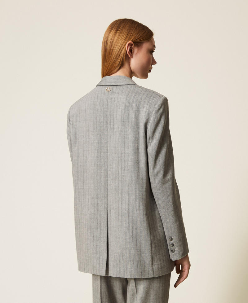 Wool blend sartorial blazer Light Grey Pinstripe Woman 252TP2630_12738_03