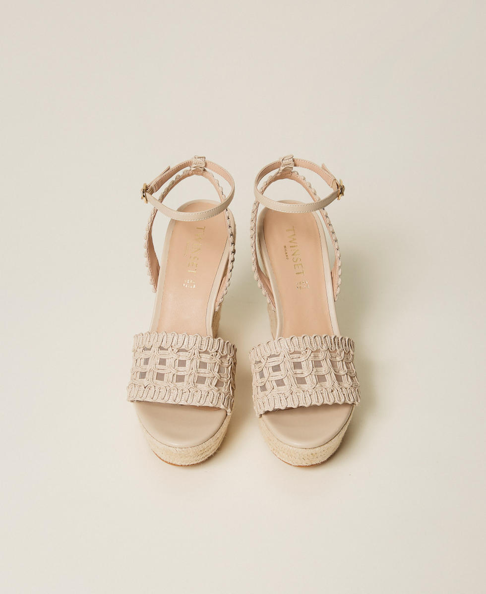 Wedge sandals with embroidery Mother Of Pearl Woman 261TGT076_00059_04