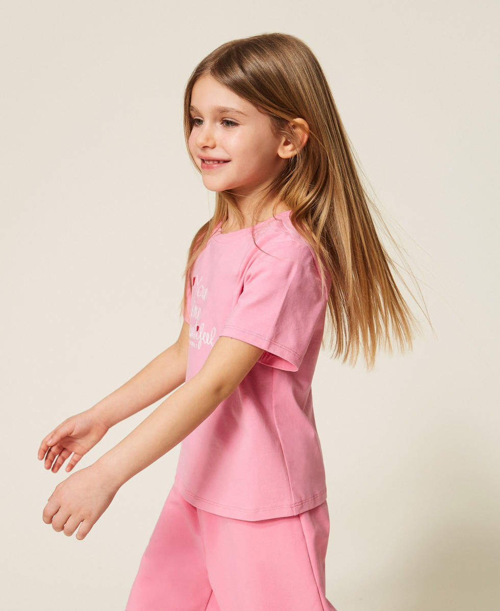 T-shirt pour fille avec broderie Broderie Rose &laquo;&nbsp;Aurora Pink&nbsp;&raquo;/Blanc Cass&eacute; Fille 261GB2181_13367_02