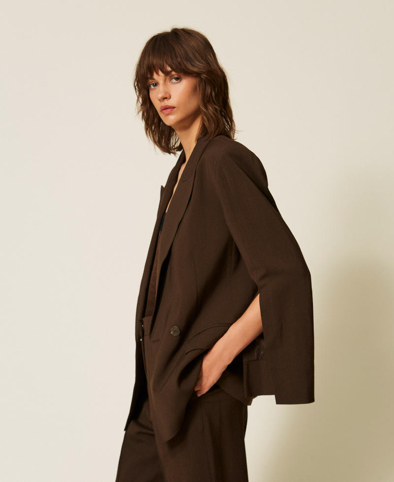 Blazer en serg&eacute; avec fentes Marron Darkness Brown Femme 262TP268A_13411_02