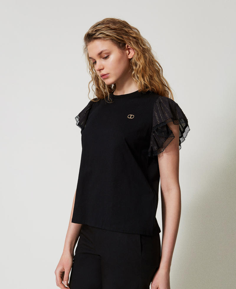 T-shirt with fil coup&eacute; sleeves Black Woman 251TT2370_00006_02