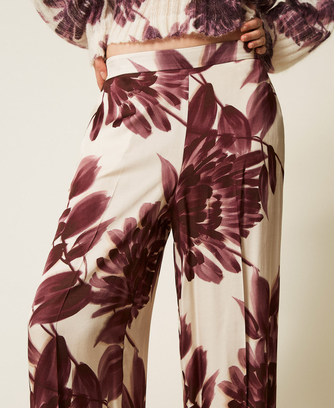 Pantaloni ampi con stampa a fiori Stampa Dahlia Winetasting / Old White Donna 252TP2701_12785_04