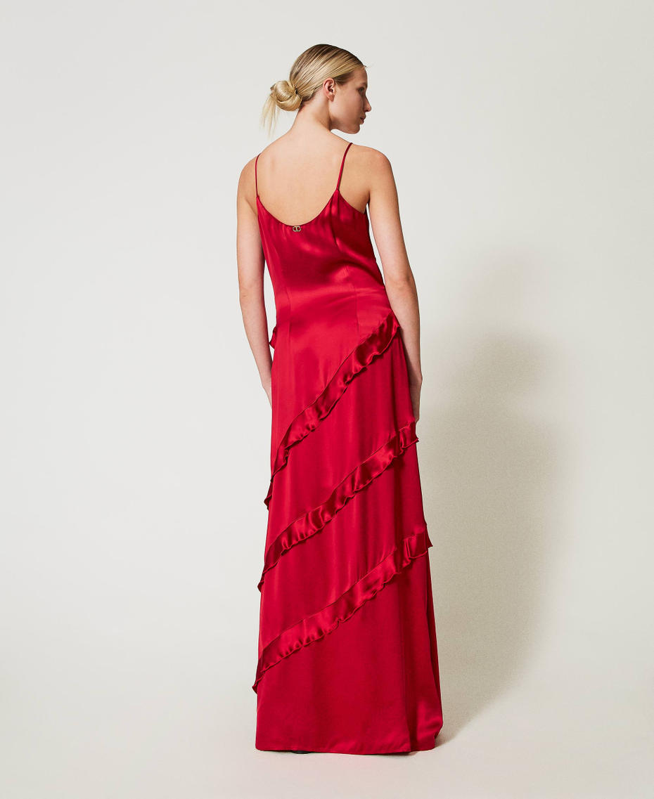 Long satin dress with ruffles Venetian Red Woman 242TT2431_00740_03