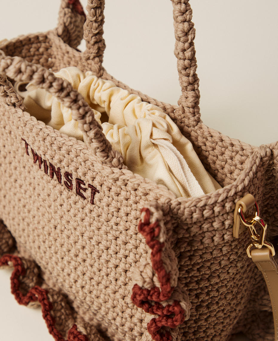 Crochet shoulder bag with flounces Two-tone Rope Beige/Henna Brown Woman 261TD8291_13498_04