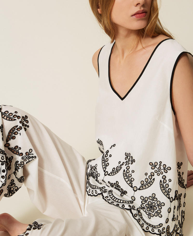 Short pyjamas with embroidery Off White/Black Woman 261LL2FCC_13288_04