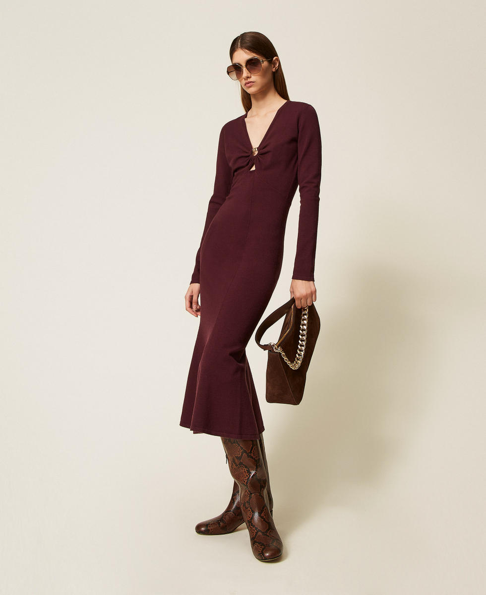 Knit midi dress with Oval T “Wine tasting” Purple Woman 252TP3140_05609_01