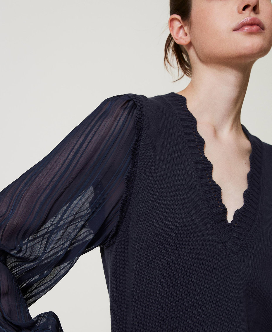 Maglia con maniche in creponne a righe Blue Night Donna 251TP3162_00238_04