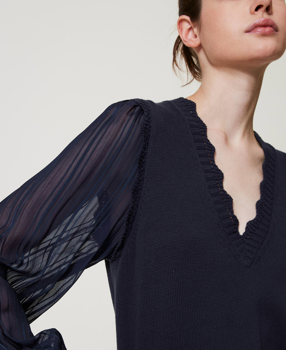 Maglia con maniche in creponne a righe Blue Night Donna 251TP3162_00238_04