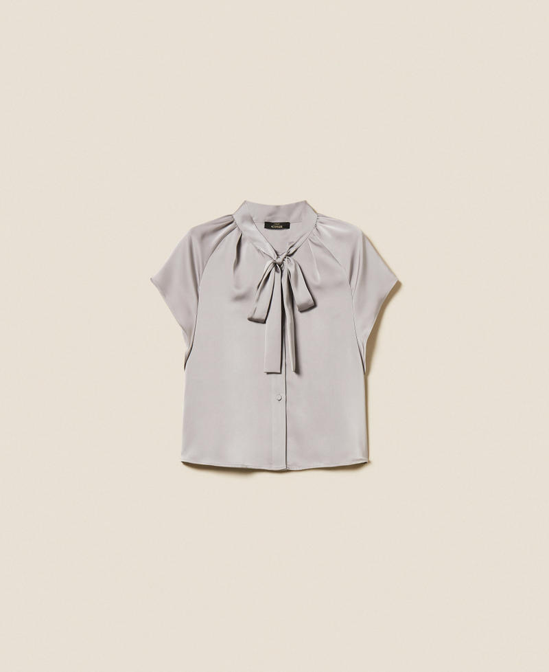 Satin shirt with bow Grey Ash Woman 252AP2417_12614_S0