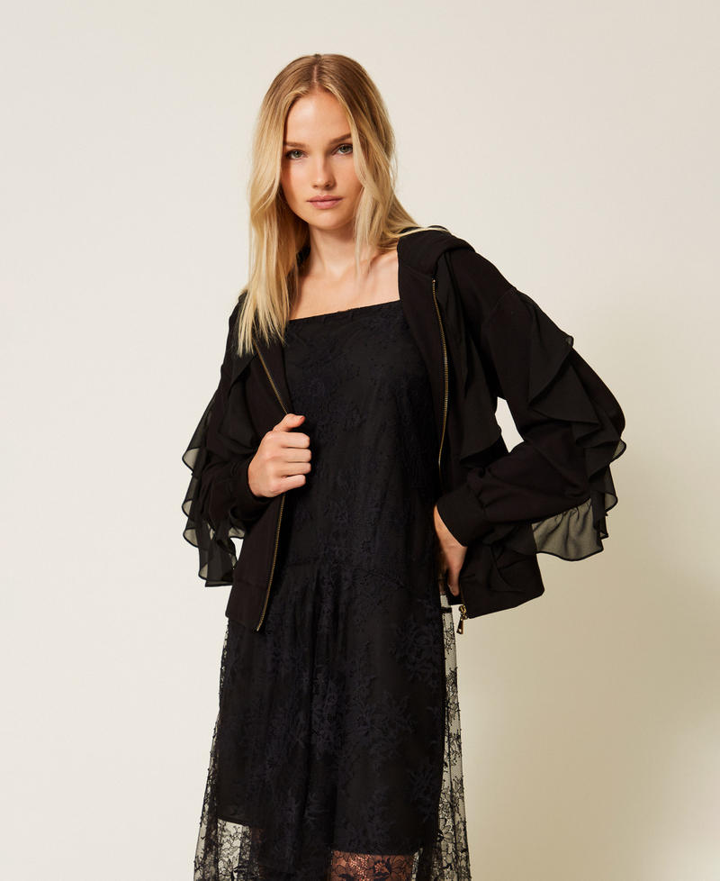 Sweatshirt with georgette ruffles Black Woman 252LI2NBB_00006_01