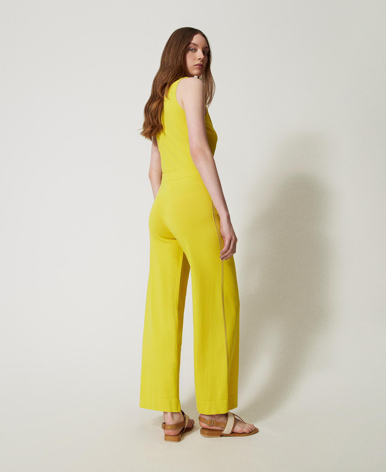 Knit trousers with lurex stripe Limeade Yellow Woman 251LL3DBB_12113_03