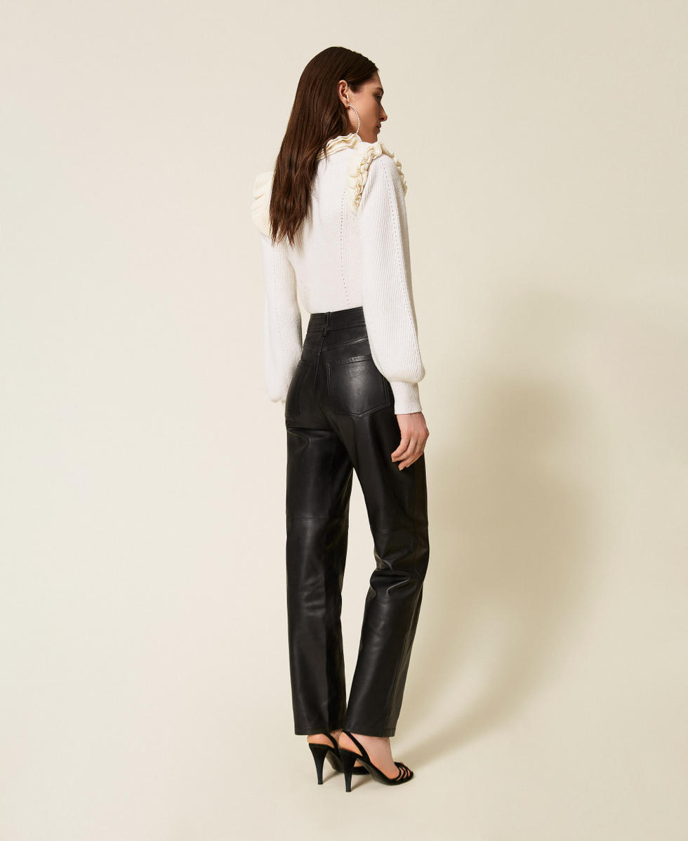 Pantaloni in pelle con impunture Nero Donna 252TS2121_00006_03