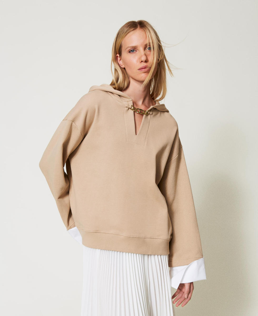 Sweatshirt with poplin cuffs and Oval T chain