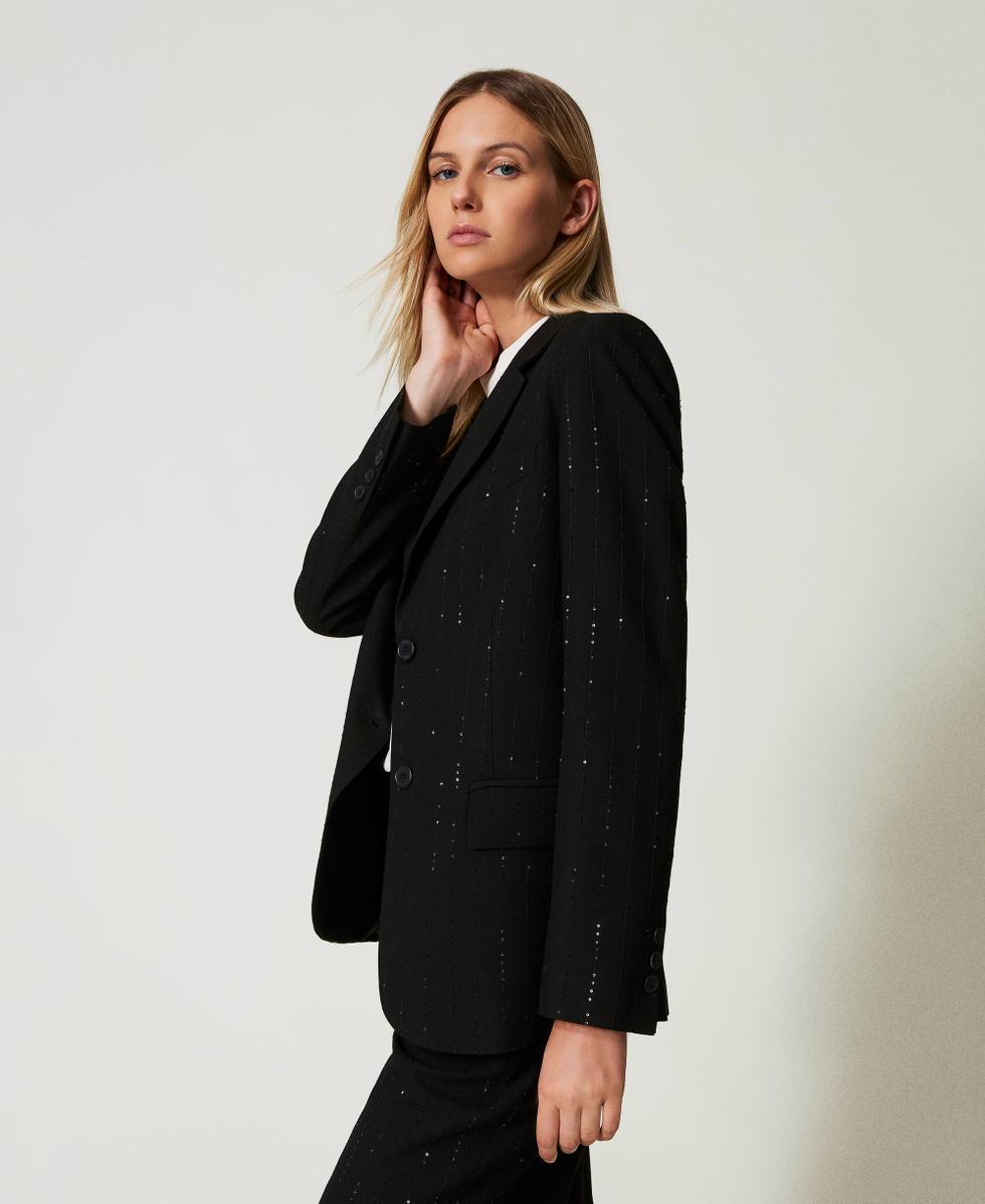 Giacca blazer in panno con paillettes Donna Nero TWINSET Milano