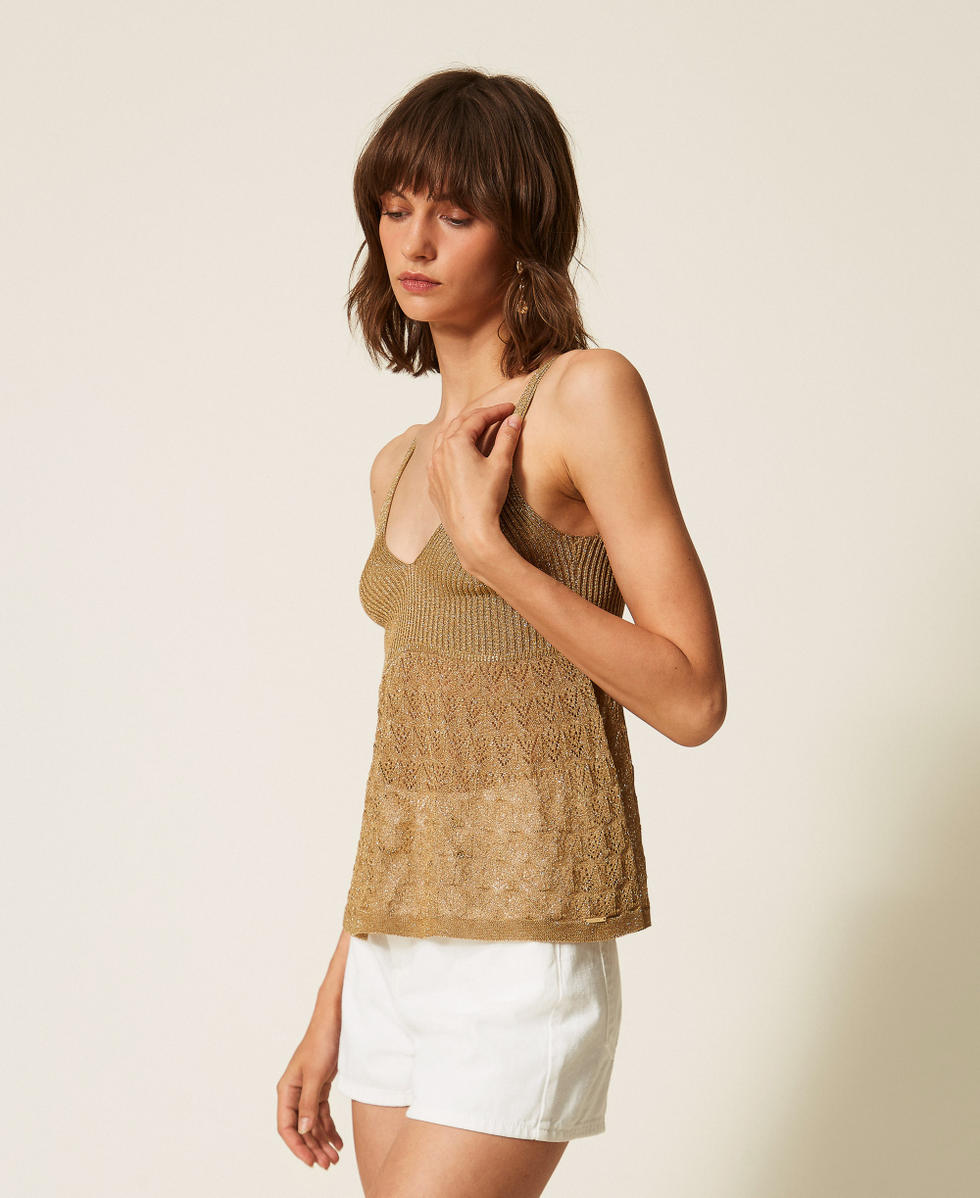 Fitted knit top Golden Green Lurex Woman 262TP3Q30_12454_02