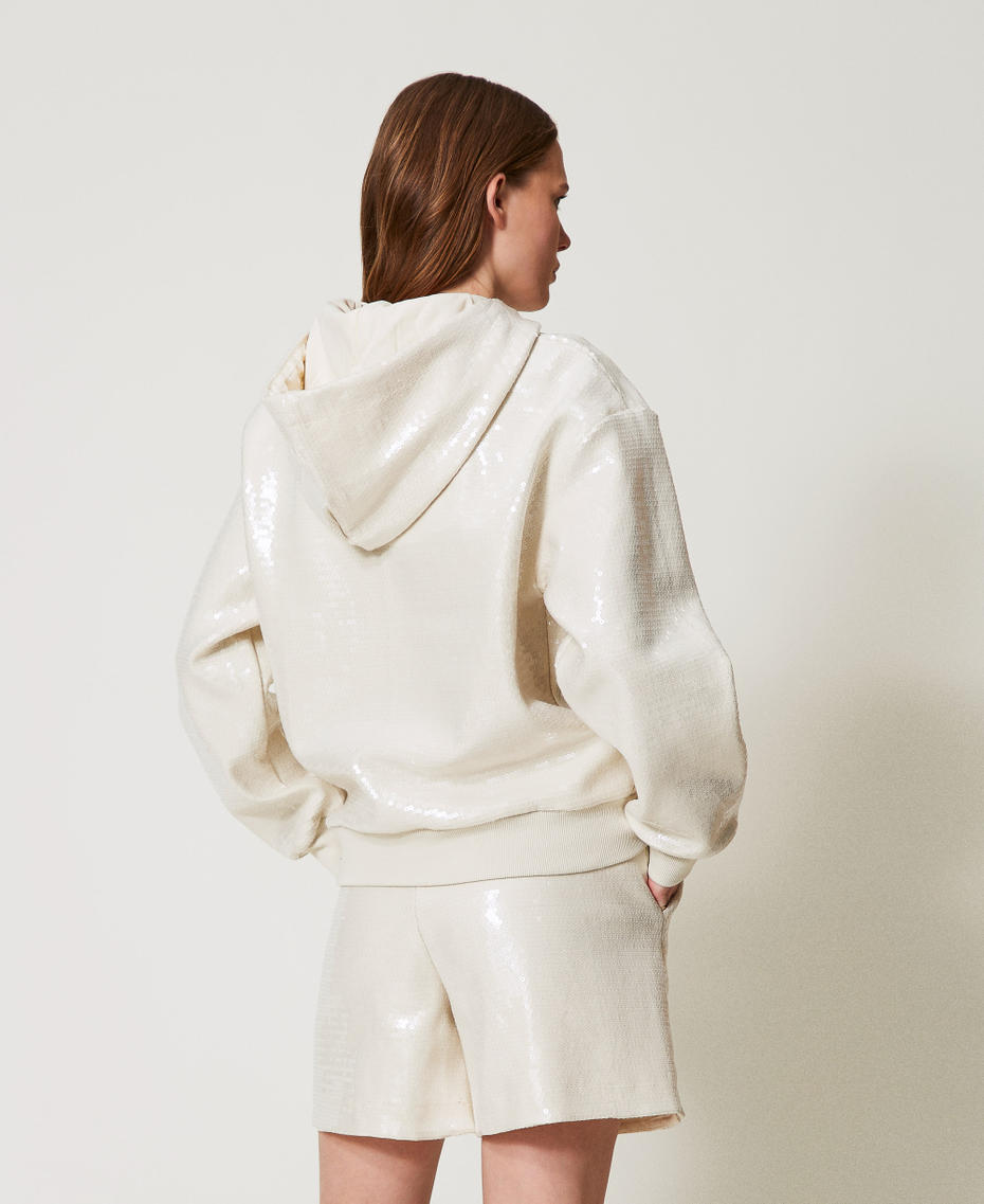 Full sequin hoodie Beige Woman 251LL2SAA_00003_03