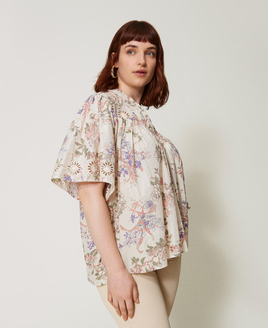 Blouse en mousseline avec broderies Imprim&eacute; Fleur Multicolore/Lurex Femme 251TT2156_12494_02