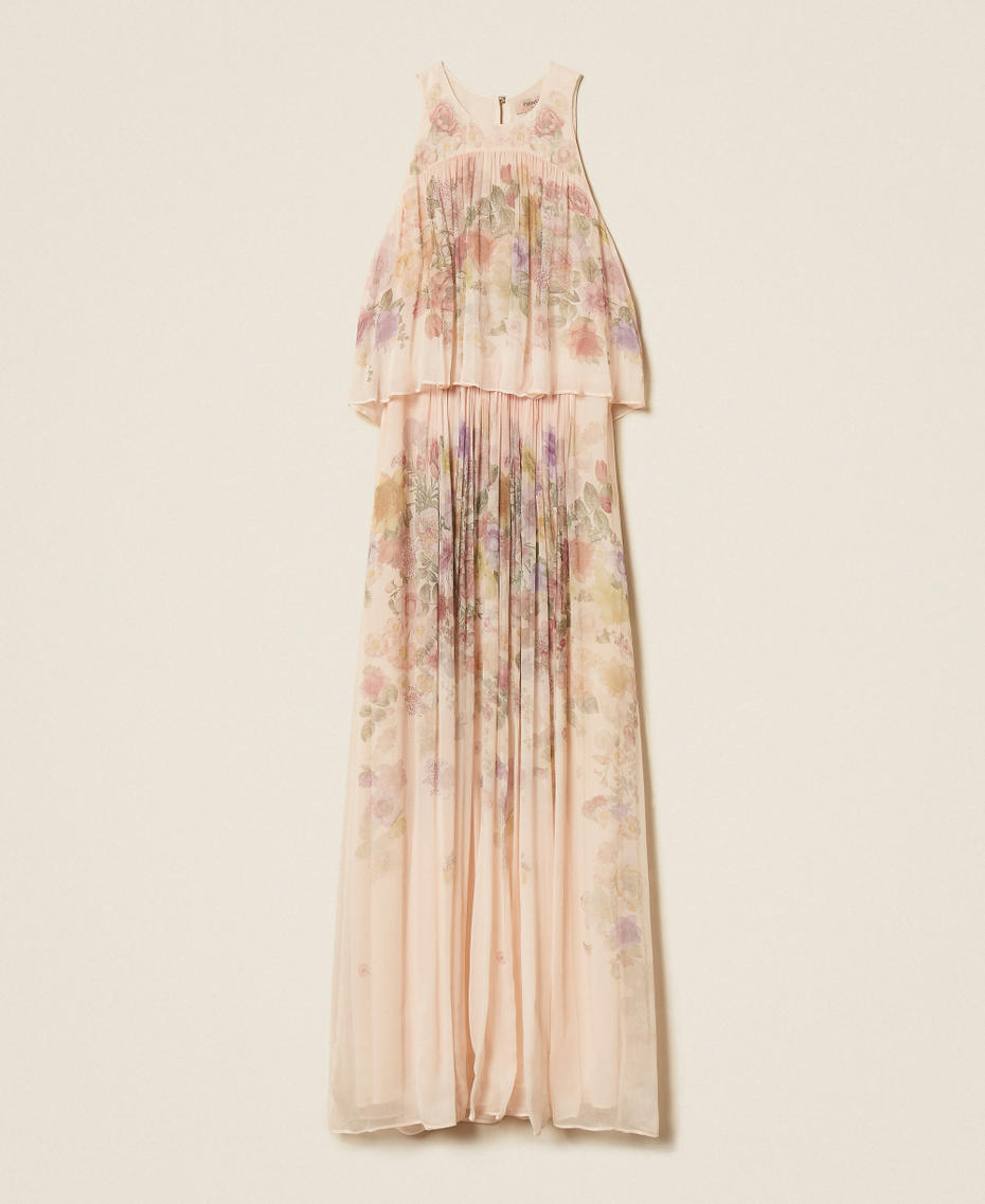 Long cr&eacute;pon floral dress Wildflowers Pastel Colour Print Woman 261TT2560_13588_S0