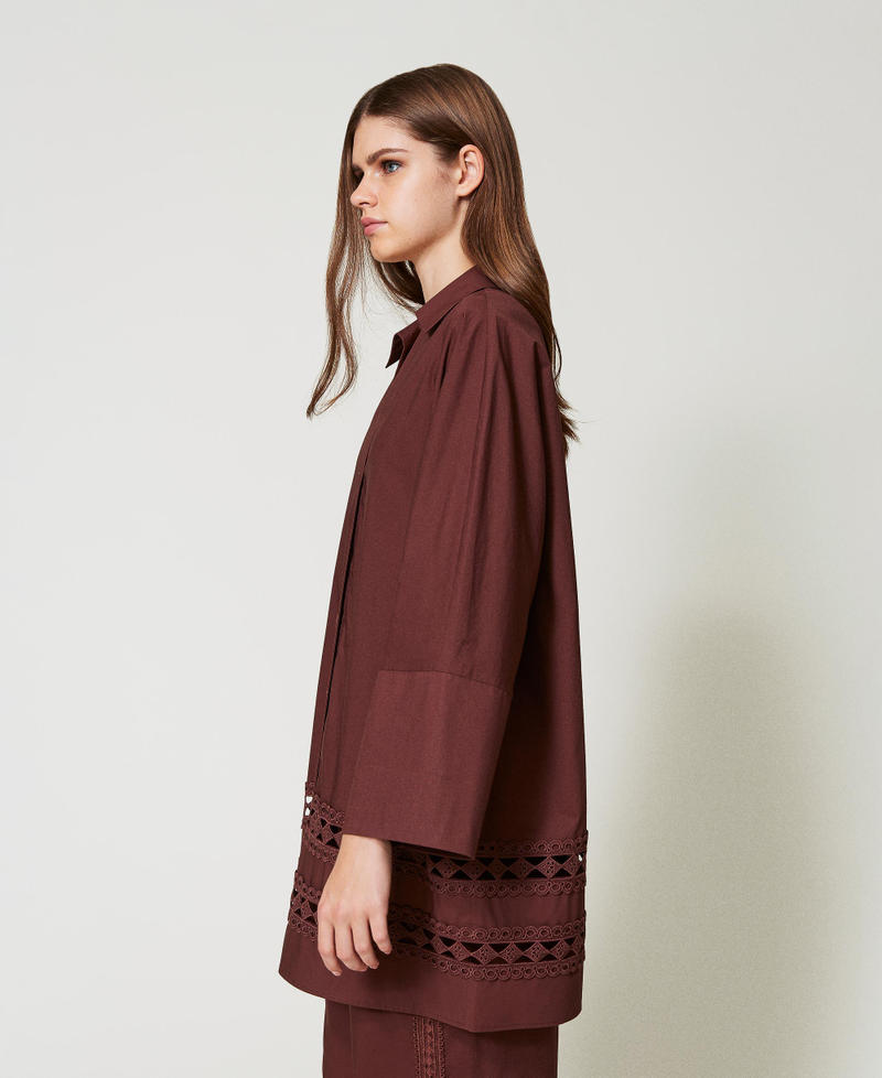 Poplin shirt with crochet detail Brown Stone Woman 251LB2KBB_12133_02