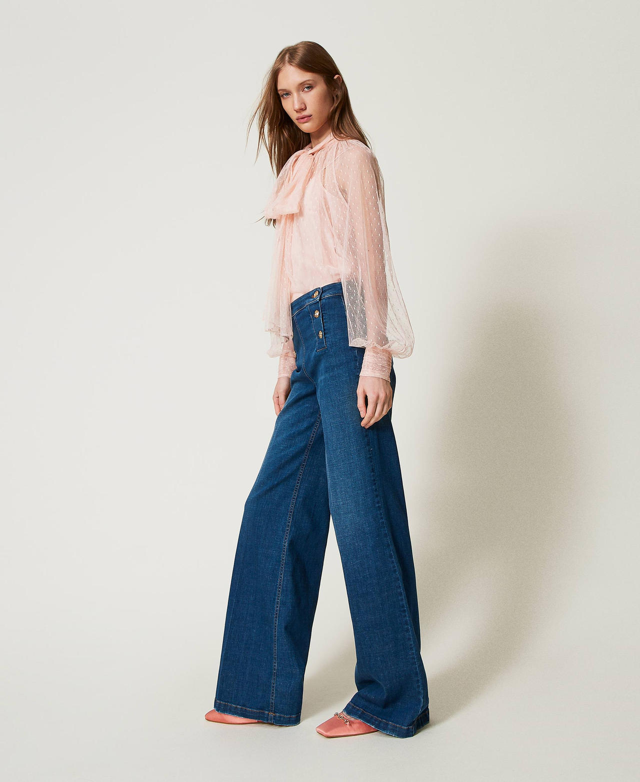 Flared jeans with decorative buttons "Mid Denim" Blue Woman 251TP2574_01611_02