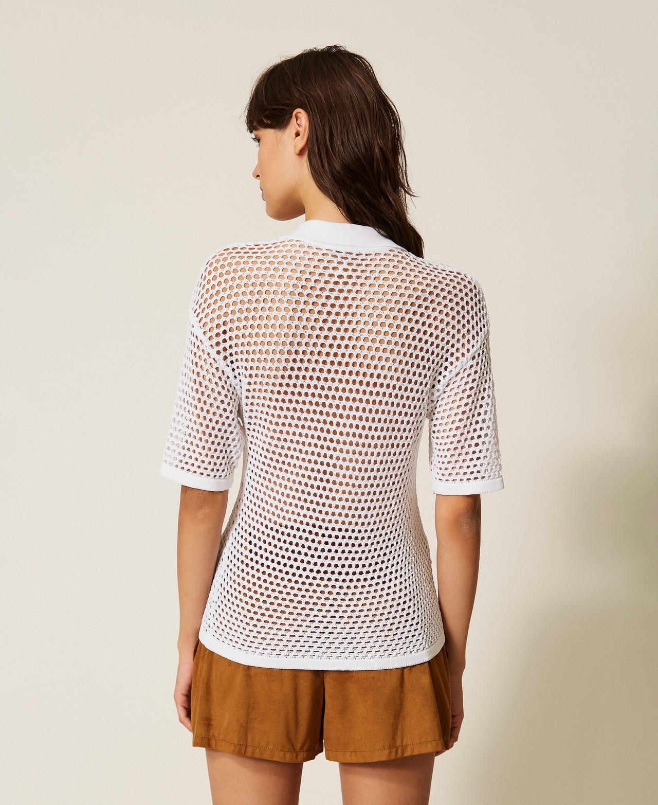 Actitude By Twinset Vrouw Off White Jumpers - Mesh Knit Polo Jumper, Taille: Xxl