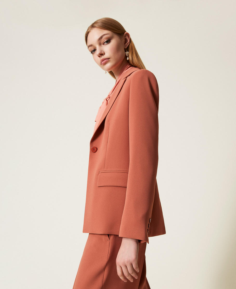 Single-breasted cr&ecirc;pe blazer Rust Brown Woman 252TP2162_12608_02