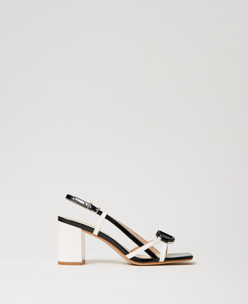 Faux patent leather multicolour sandals Bicolour "Snow" White / Black Woman 251TCP072_02866_01
