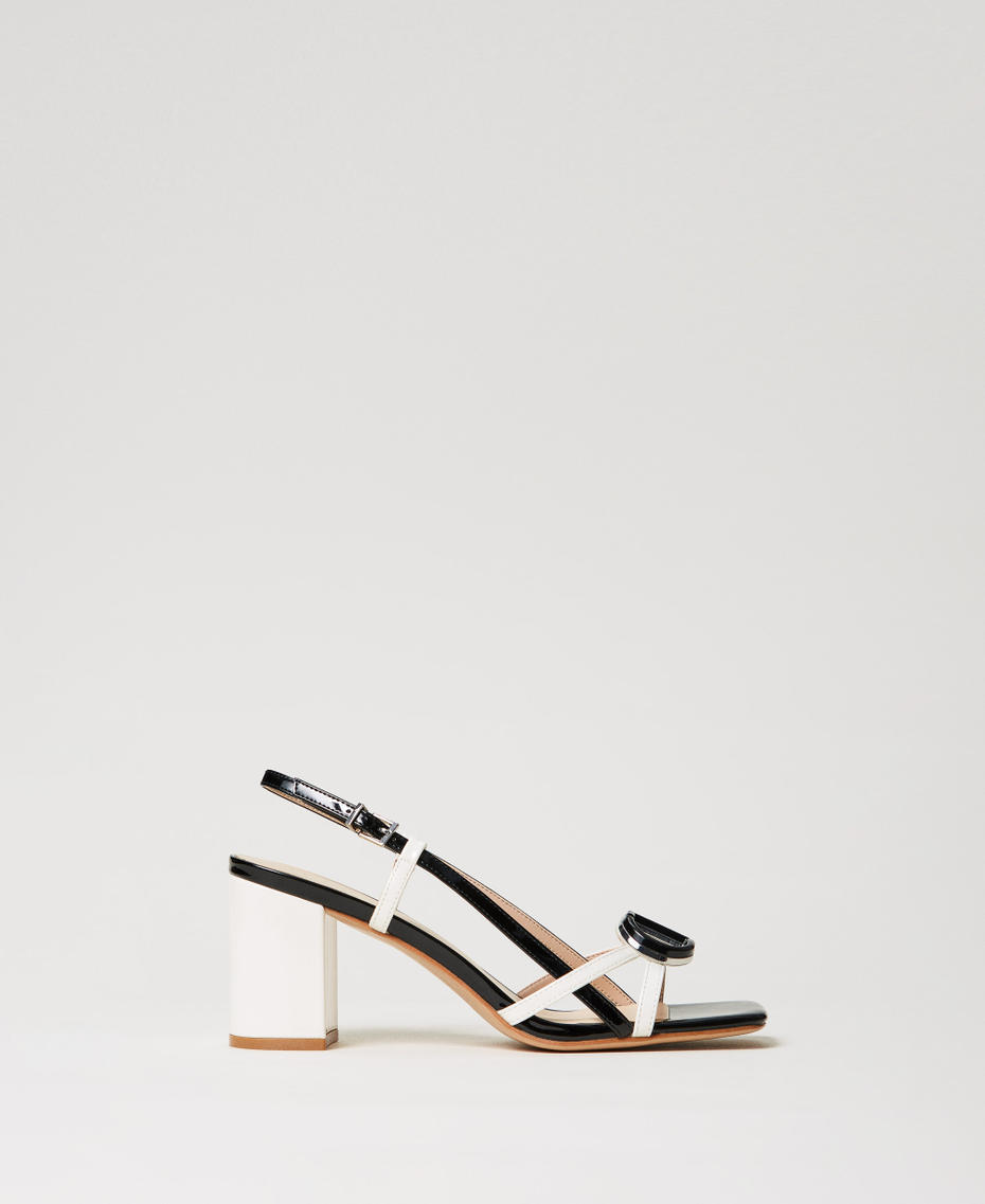 Faux patent leather multicolour sandals Bicolour "Snow" White / Black Woman 251TCP072_02866_01