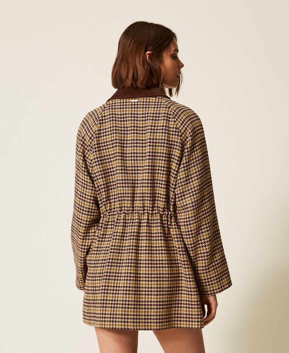 Houndstooth jacquard parka coat Multicolour Houndstooth Woman 262LI2BAA_13755_03