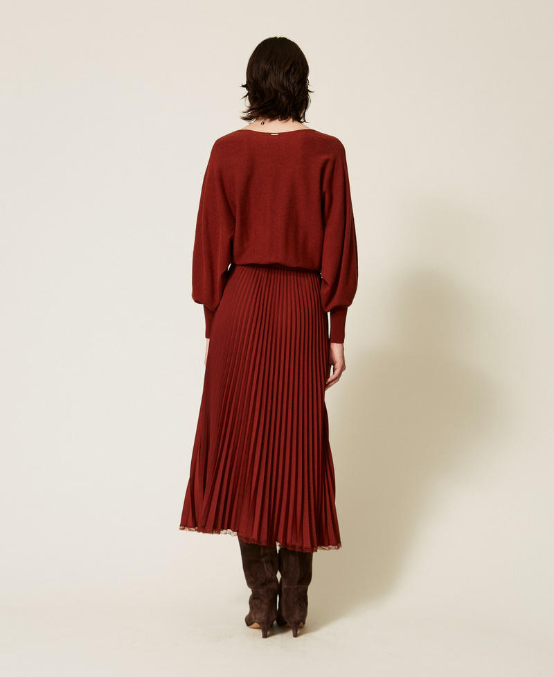 Abito lungo in maglia e cr&ecirc;pe pliss&eacute; Marrone "Cherry Wood" Donna 262TP3250_06501_04