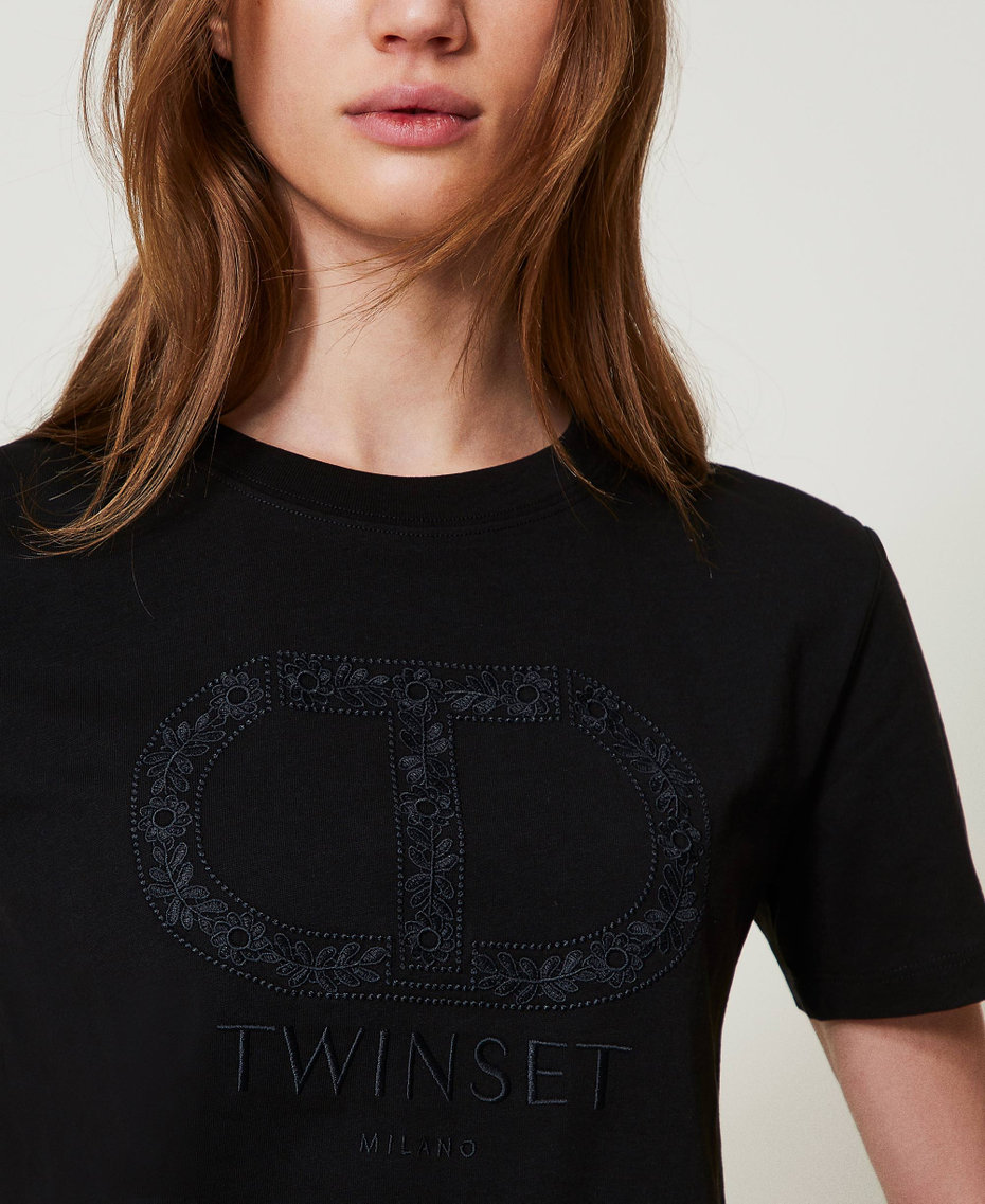 T-shirt with Oval T embroidery Black Woman 251TP2072_00006_04